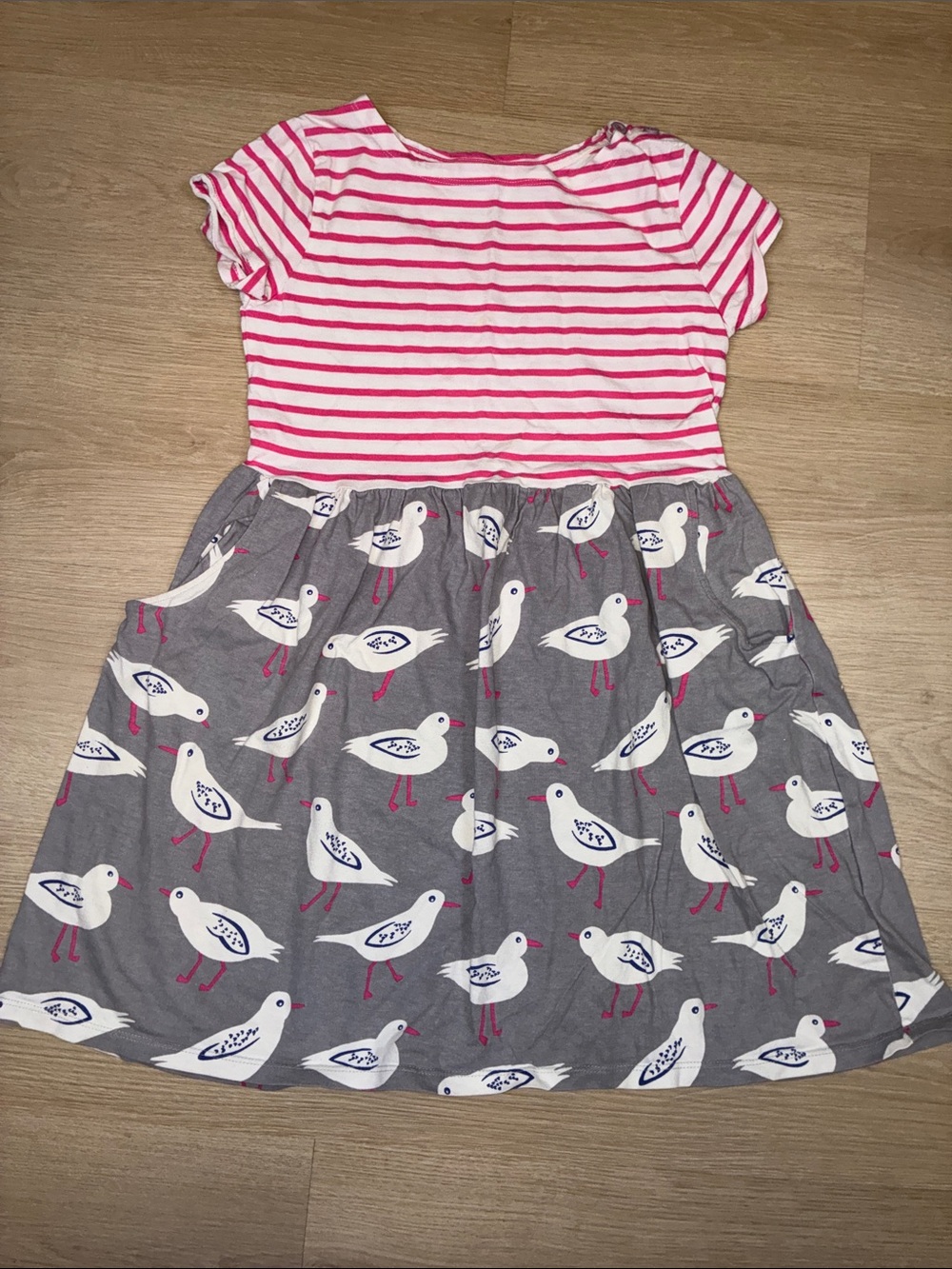 Mini Boden Pink Stripe Top with Gray Seagull Print Skirt